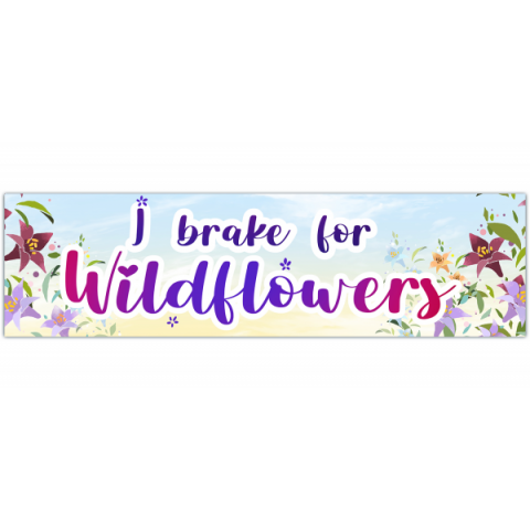 I Brake For Wildflowers Cute Environmental Hippy Pressed Flowers Bumper Sticker For Car [00436]