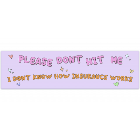 Please Don't Hit Me IDK How Car Insurance Works Bumper Sticker Car Sticker Car Decal TT Inspired [00568]