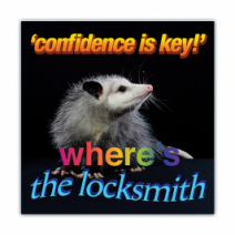 'confidence Is Key!', Where's The Locksmith - Opossum/Possum - Funny Bumper Stickers [00788]