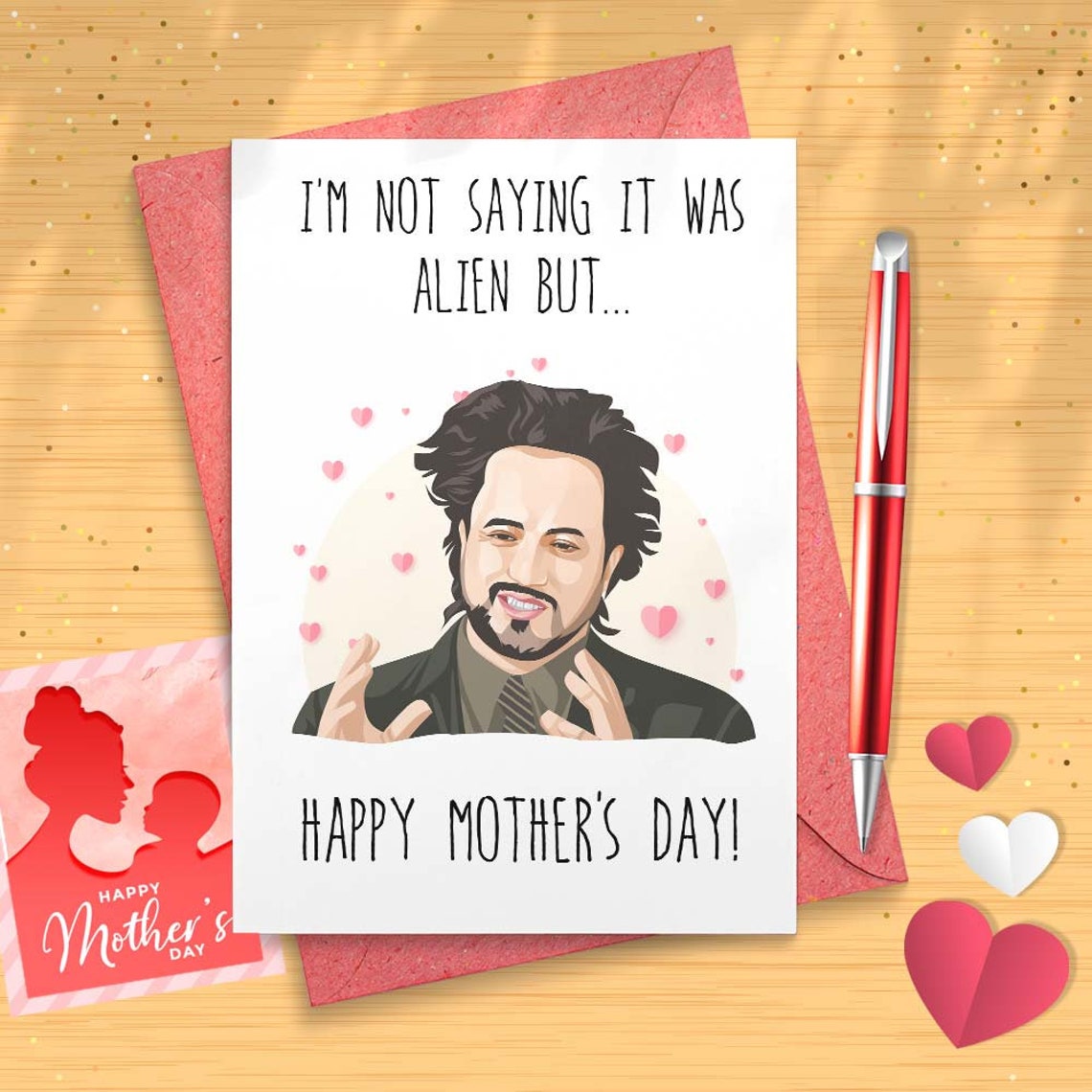 Ancient Alien Guy Mother's Day Card, Mom's Card, Card For Mom, Funny Greeting Card, Love You Card, Giorgio Tsoukalos [01004]