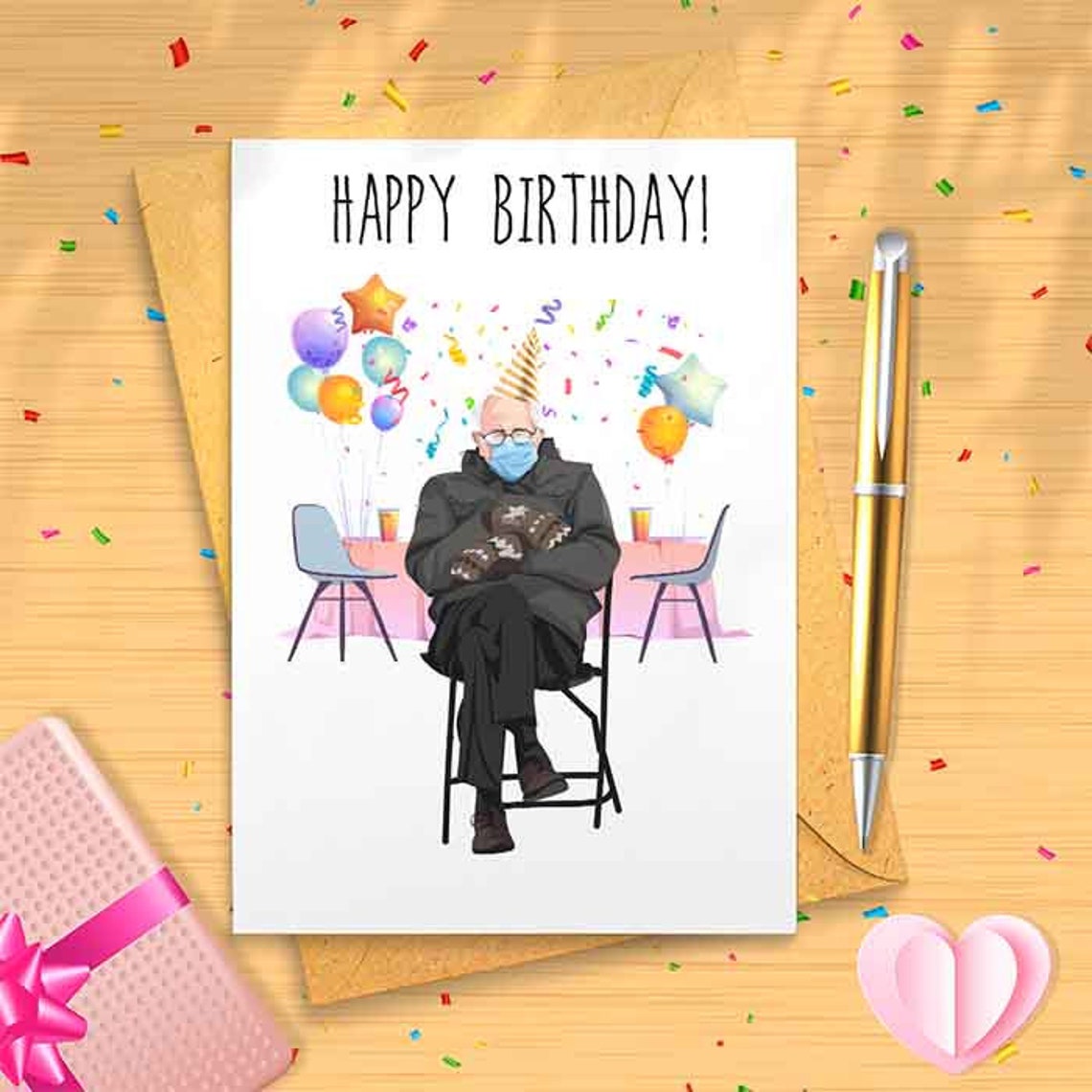 Funny Bernie Mittens Birthday Card | Bernie Sanders birthday | Bernie chair meme | goofy birthday girlfriend boyfriend wife husband [00154]