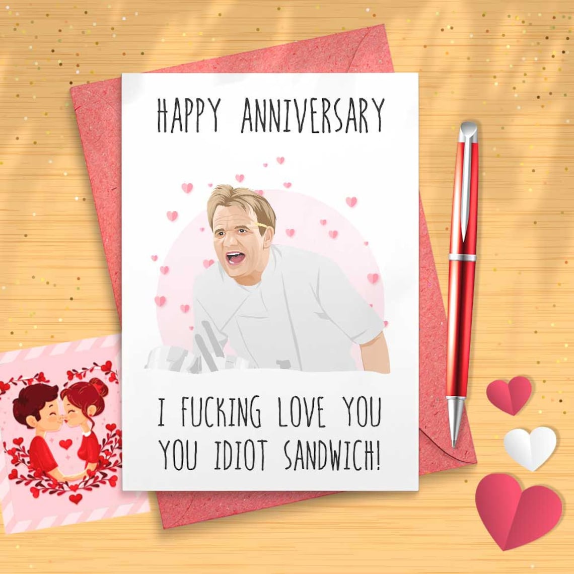 Gordon Funny Anniversary Card - Funny Valentines Card, Funny Card, Idiot Sandwich, Joke Card, I Love You Card, Love Card [00222]