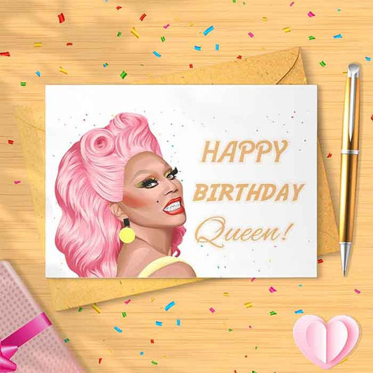 Happy Rupaul Birthday Queen Card - Birthday, Funny, Rupaul, Slapstick, LGBT, Sashay, Funny Card, Banter [00112]