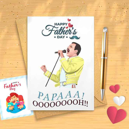 Funny Fathers Day Card - Daddaa Ooooh Freddie Mercury - Queen - Dadda Father's Day - for Music Lovers Dad Dada Daddy Papa Stepdad [00106]